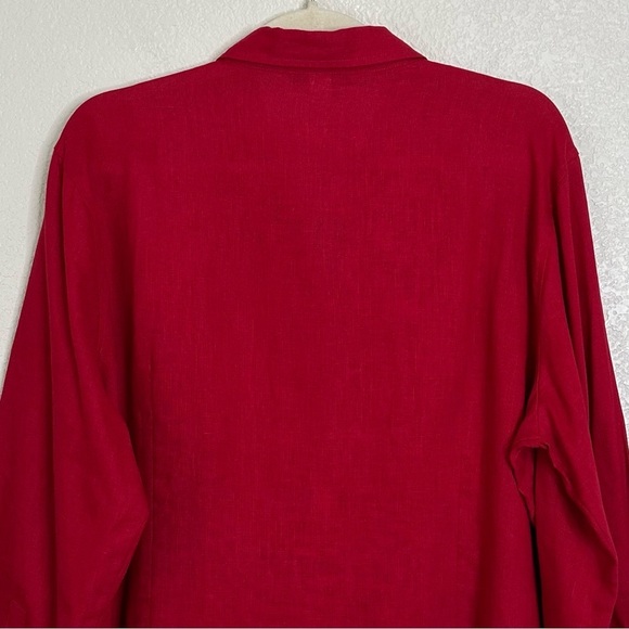 Moda International 100% Linen Red Button Down Women's Shirt, Size XL - Picture 6 of 11
